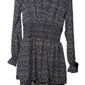 Revamped Shirred Waist Ditsy Floral Black Mini Dress size S